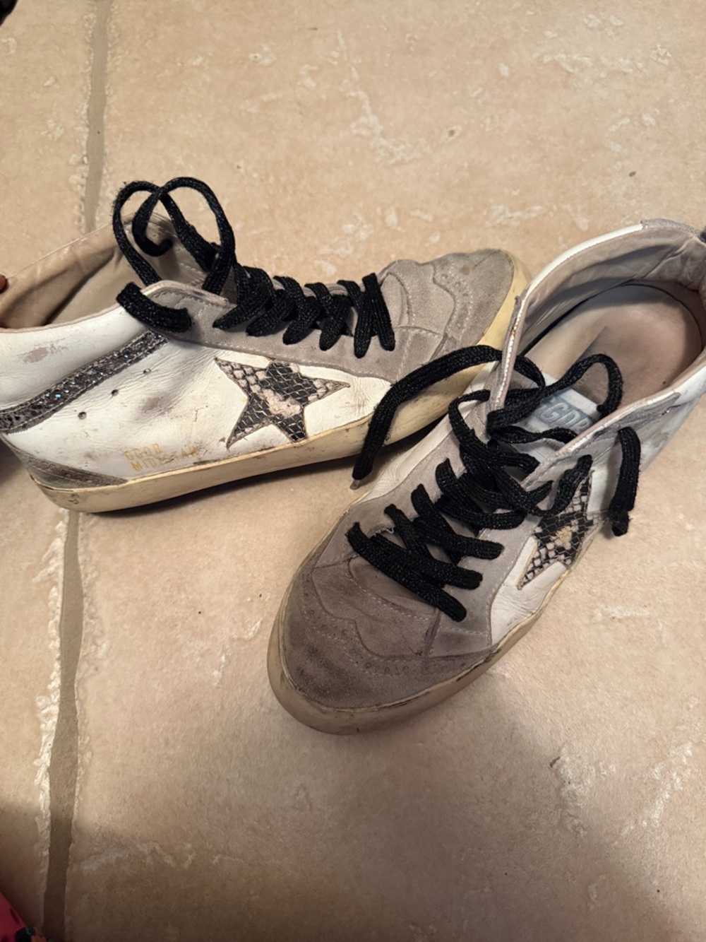 White and Gray Star Sneakers with Black Laces
